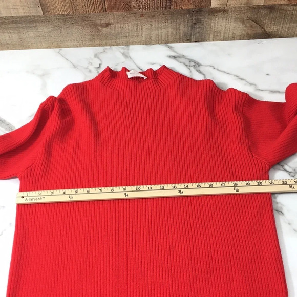 Line And Dot Red Ribbed Knit Sweater Womens XL Pullover Pink Balloon Sleeve - Picture 9 of 12